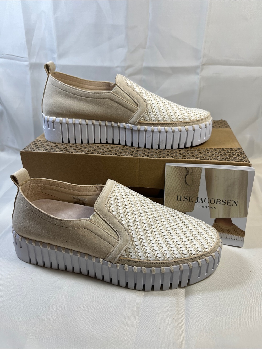 Ilse Jacobsen Cream Woven Slip-On Sneakers